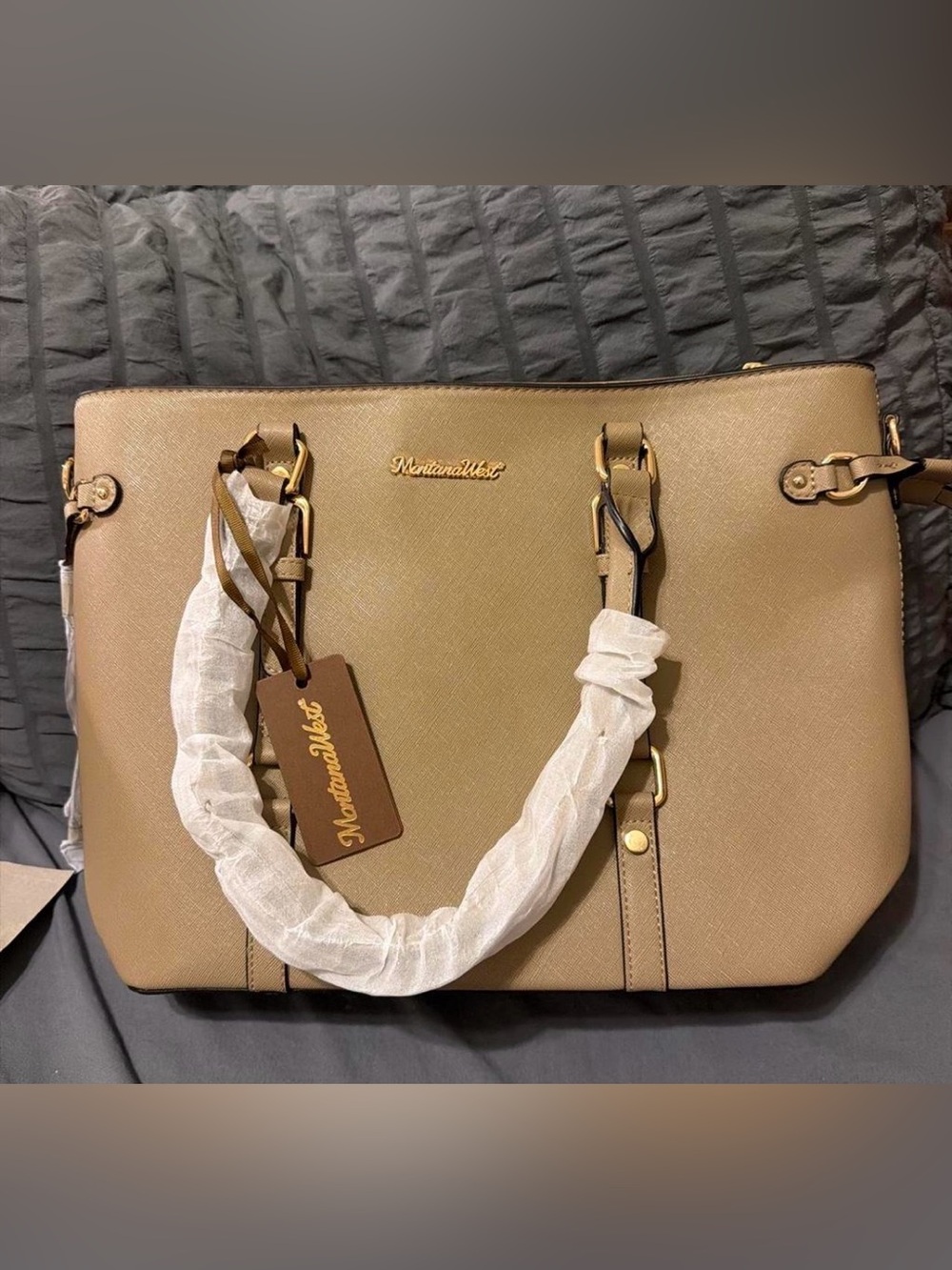 Montana West Taupe Tote with Gold-Tone Hardware